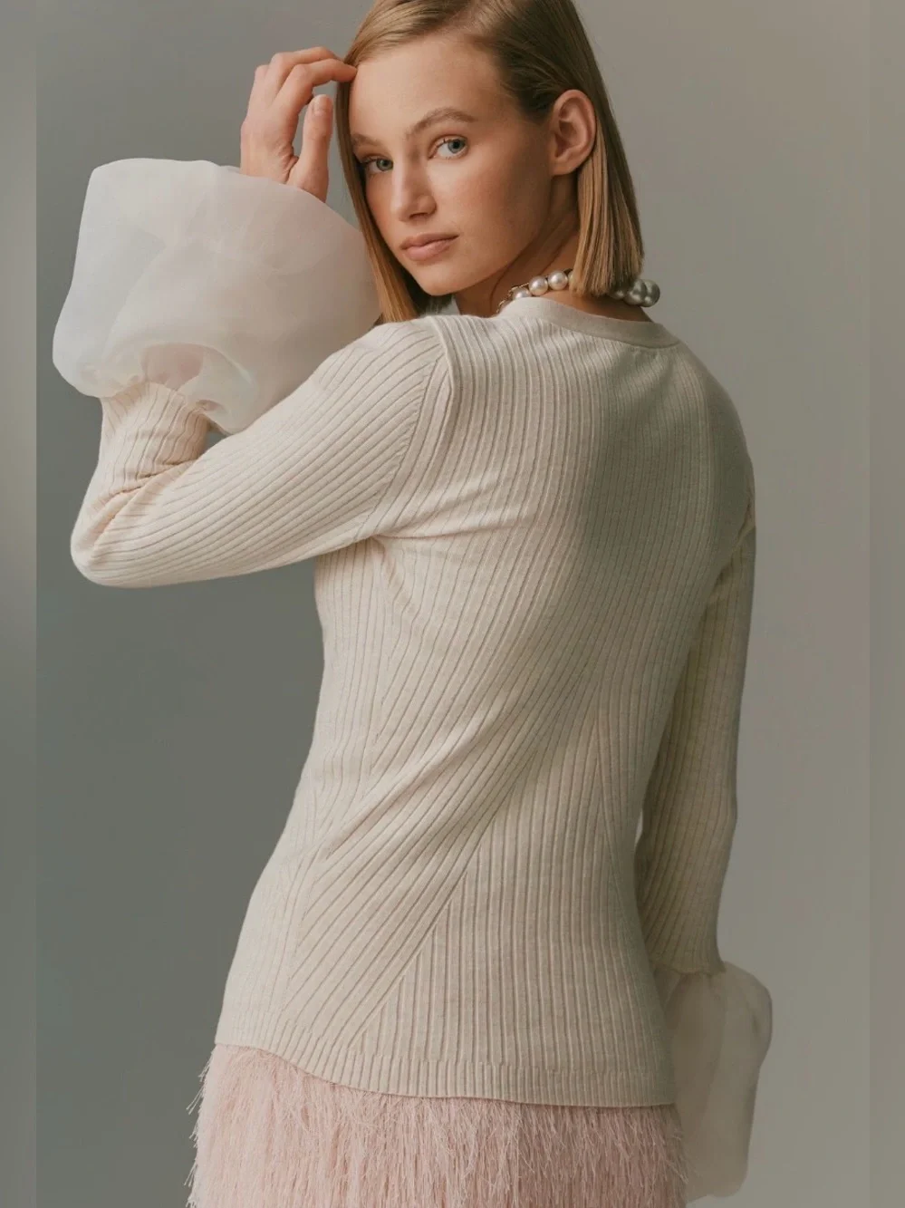 ✨ Anthropologie Long-Sleeve Organza Cuff Sweater Sz M
